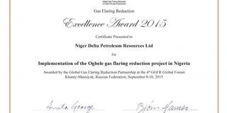 NOTRE PARTENAIRE NIGERIEN REÇOIT LE PRIX INTERNATIONAL DE 2015 POUR LA RÉDUCTION DU TORCHAGE DE GAZ